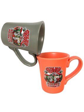 Kauai Coffee Estate Reserve 2 Coffee Mug Lot Heavy Satin Orange Sage Hawaii
